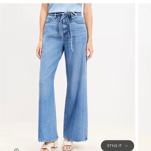 Loft High Rise Palazzo Jeans in Mid Indigo Wash size 30/10